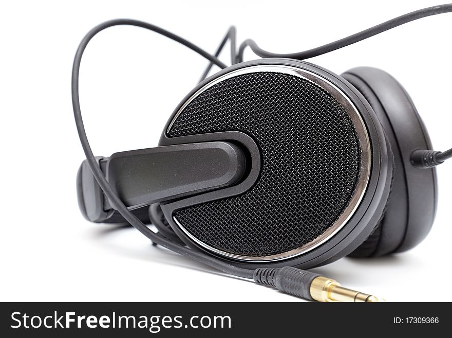 Isolated Black Headphones Close Up