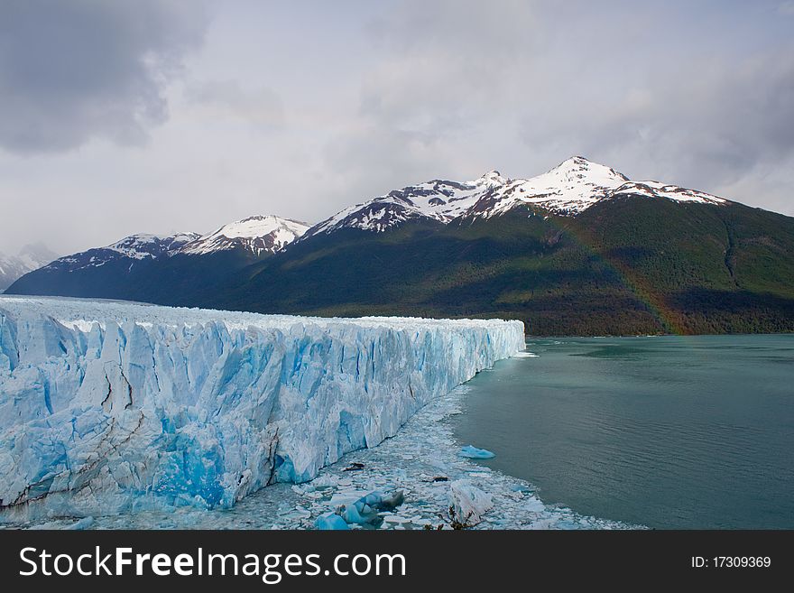 A rainbow over Moreno Glacier and lake. A rainbow over Moreno Glacier and lake