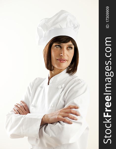 Confident Female Chef on White Background