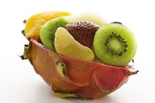 Fruit Salad In A Cuted Pitahaya Royalty Free Stock Images
