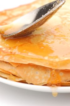 Pancakes With Honey Royalty Free Stock Images