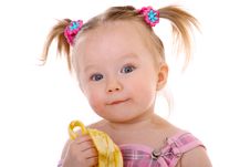Little Girl Eats Banana Stock Photo Little Girl Eats Banana Stock Photo