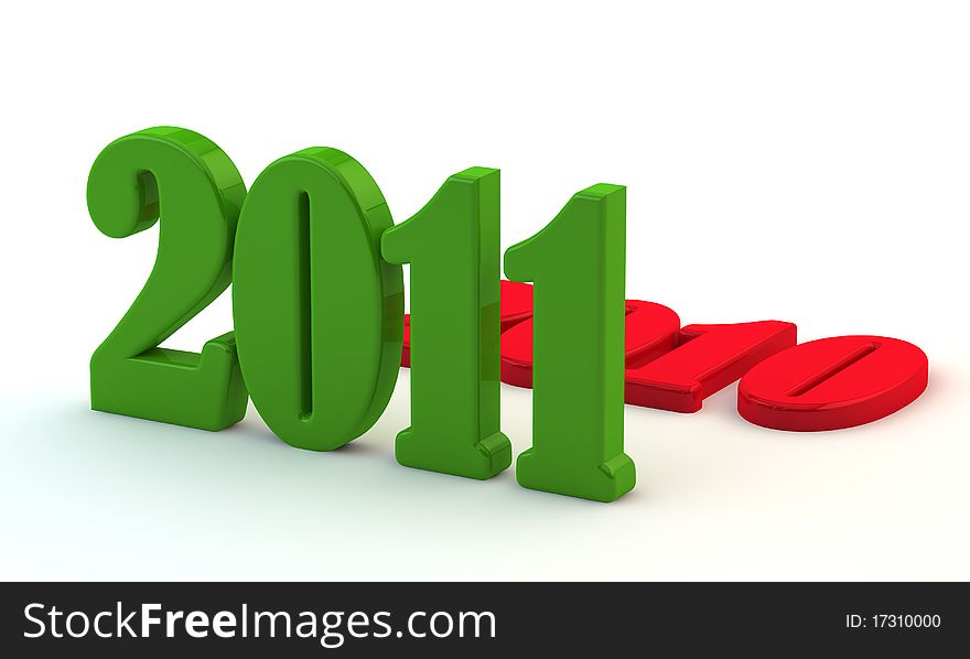 3d new year 2011 green symbol and 2010 red. 3d new year 2011 green symbol and 2010 red