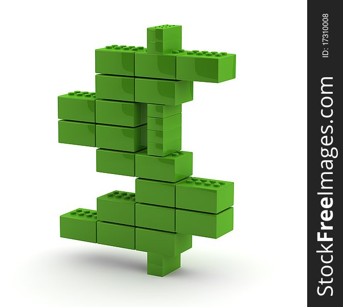 Abstract dollar sign from toy cubes on white