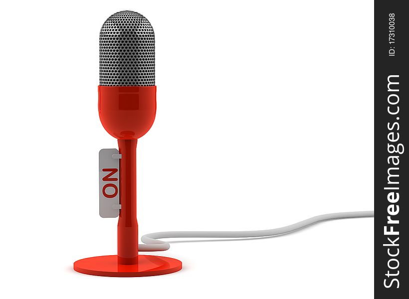 Red retro microphone with the tablet on