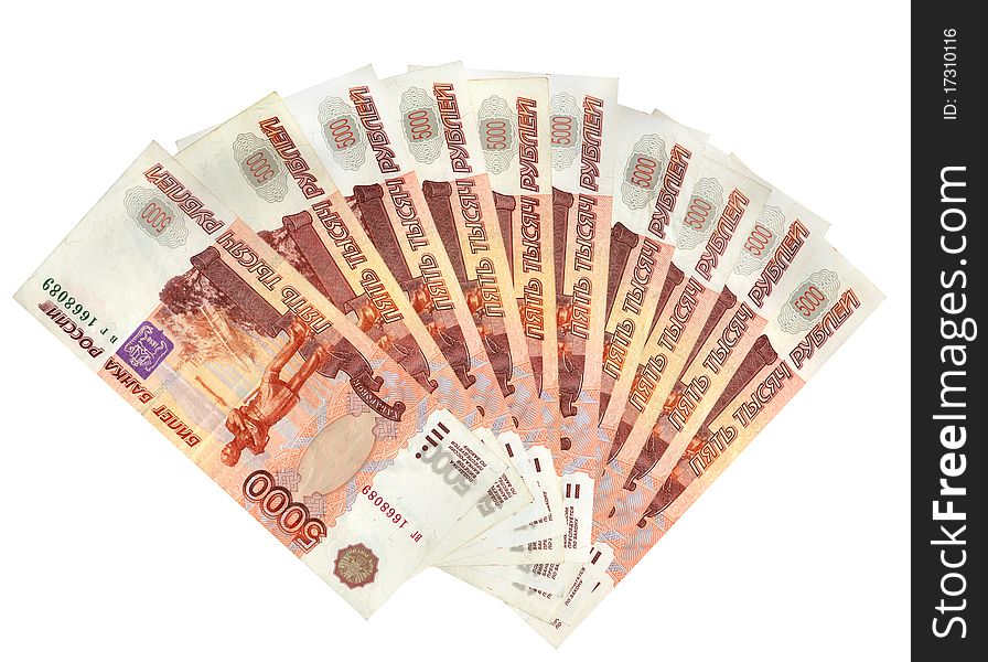 Row of Russian roubles . isolated background