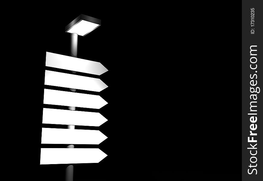 A 3d illustration of a signpost at night. A 3d illustration of a signpost at night