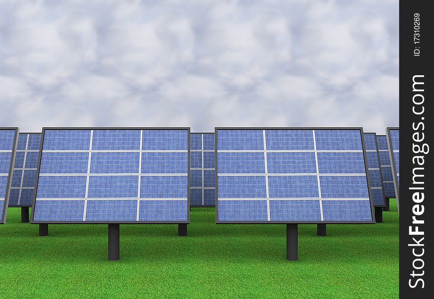 A 3d illustration of a solar panel field