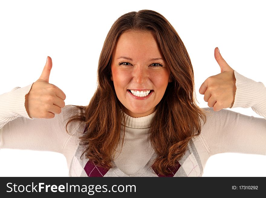 Successful girl on white background