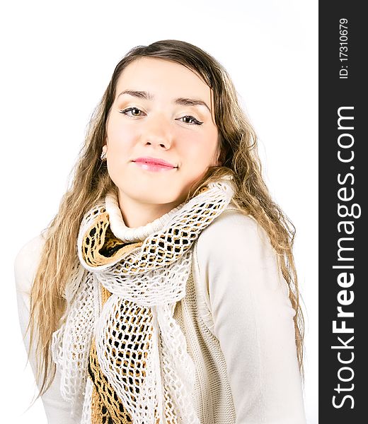 Smiling pretty girl with nice openwork scarf