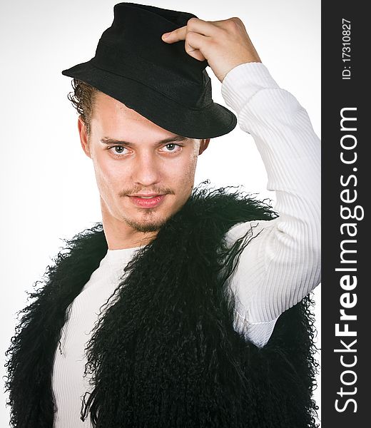 Man Of Fashion In Trendy Vest And Hat