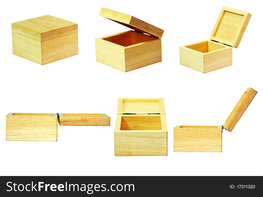 Details of wooden box on white background.