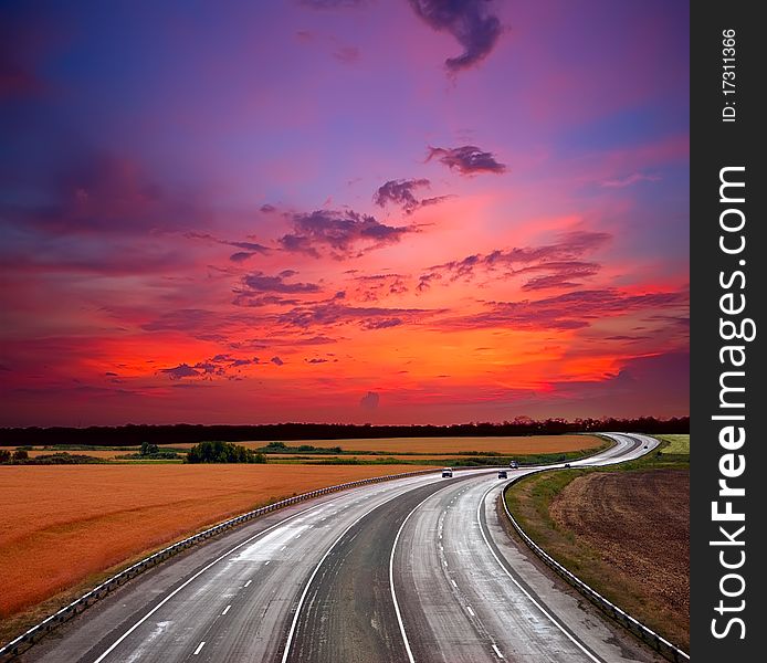 High-speed highway against the blue sky