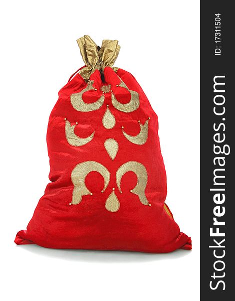 Christmas bag with present, isolated background.