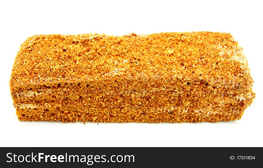 Chocolate cake with brown crumb on a white background