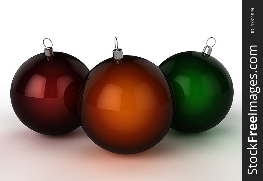 Three Christmas balls of different colors on a white background â„–3. Three Christmas balls of different colors on a white background â„–3