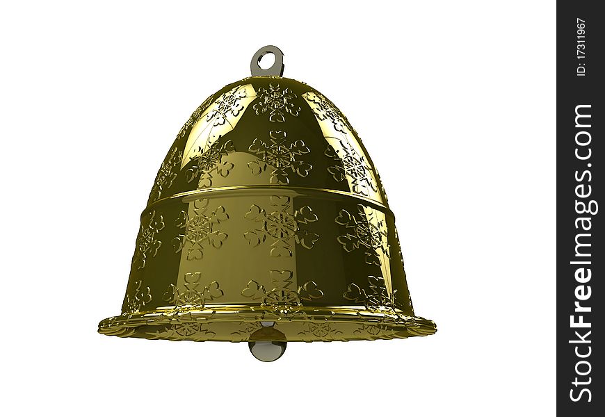 Golden Christmas bell with a white background â„–1. Golden Christmas bell with a white background â„–1