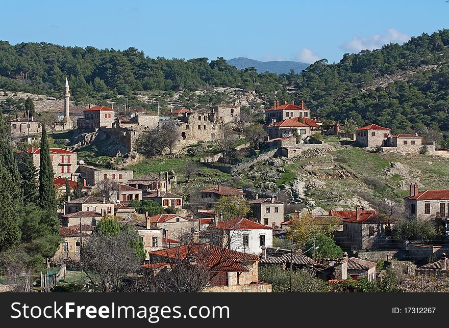 Village on a hillside in a clear sunny day, Turkey