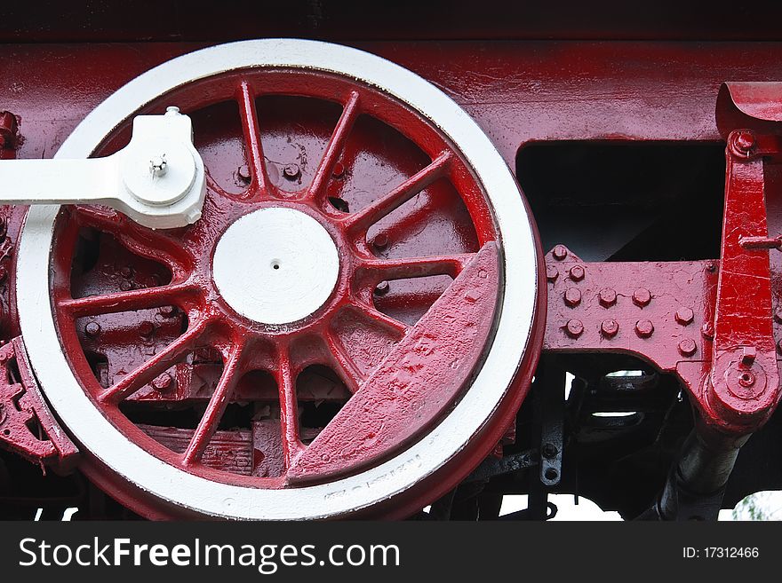 Close up detail of vintage steam engine locomotive  wheel