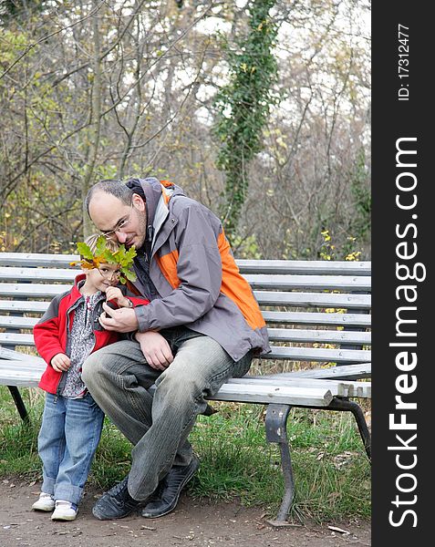 Father and son outdoors portrait