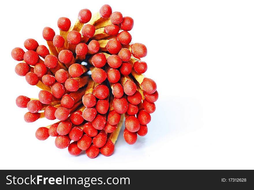 Wooden matches on white background