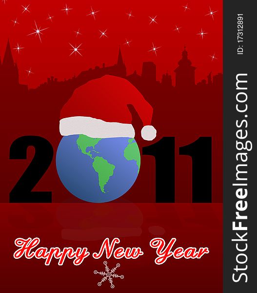 Abstract colorful illustration with the year 2011 written  and a earth globe standing instead of number 0. New Year design