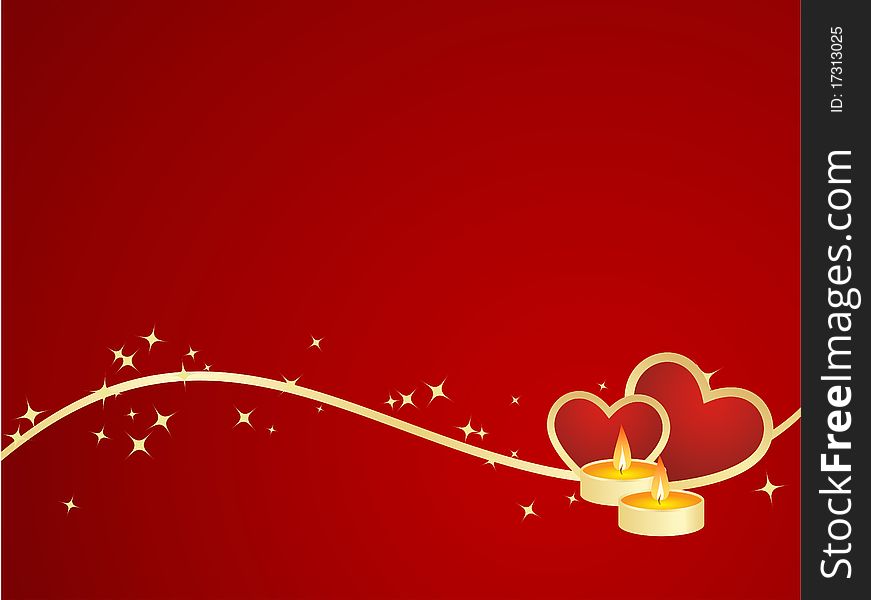 Red vector Valentine background. Wave of golden hearts pattern.