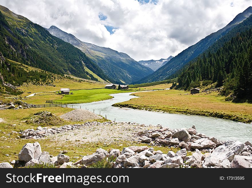 River up in mountains, Austria, Hohe Tauern park.