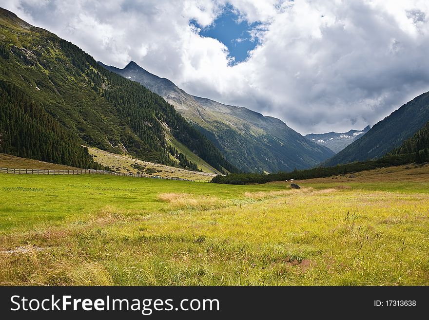 Alps mountains meadows, Austria, Hohe Tauern park.