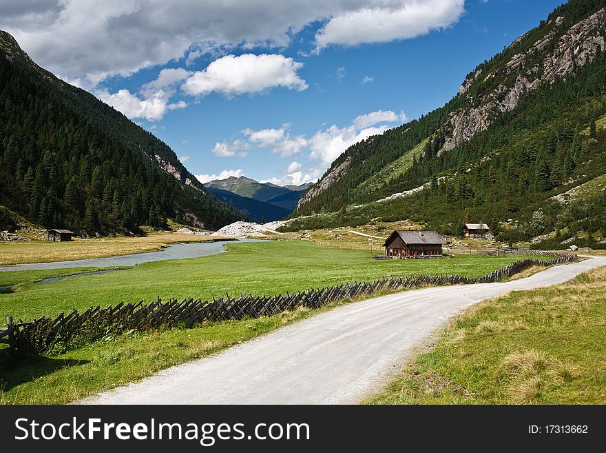 Lonely house up in mountains, Austria, Hohe Tauern park.