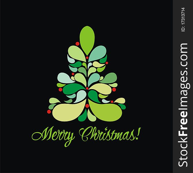 Green christmas tree on black background. Vector illustration. Green christmas tree on black background. Vector illustration