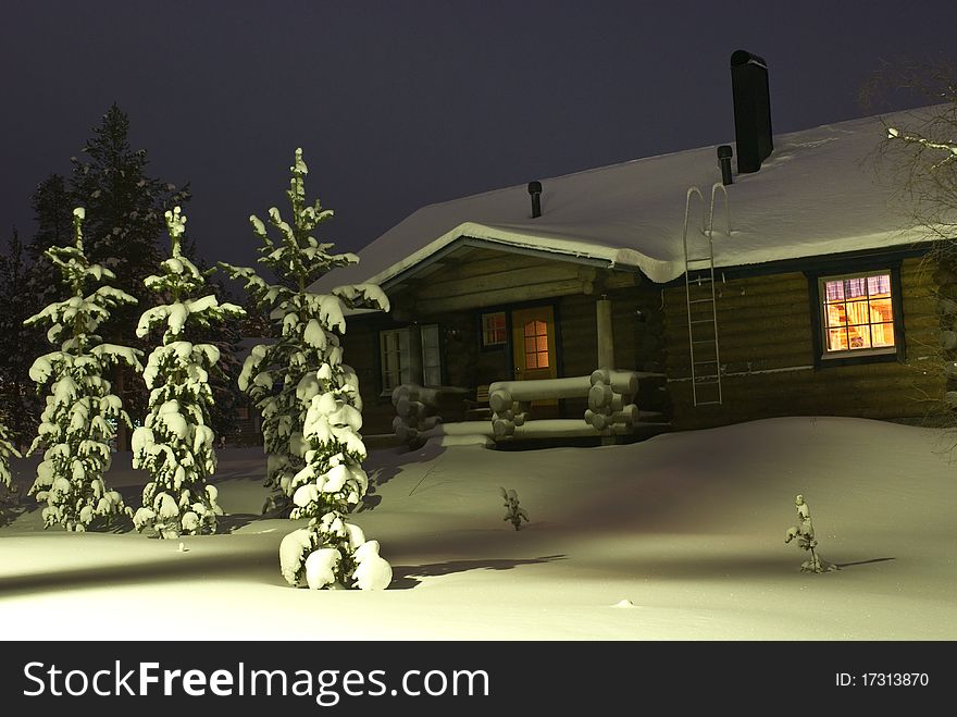 Snowy house in the forest, Christmas, Finland