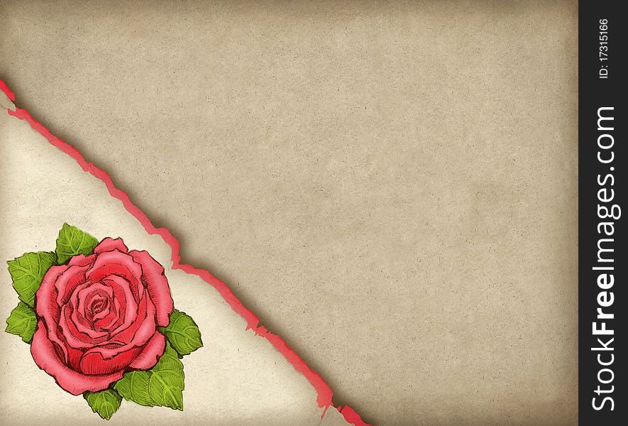 Greeting card with drawing of rose