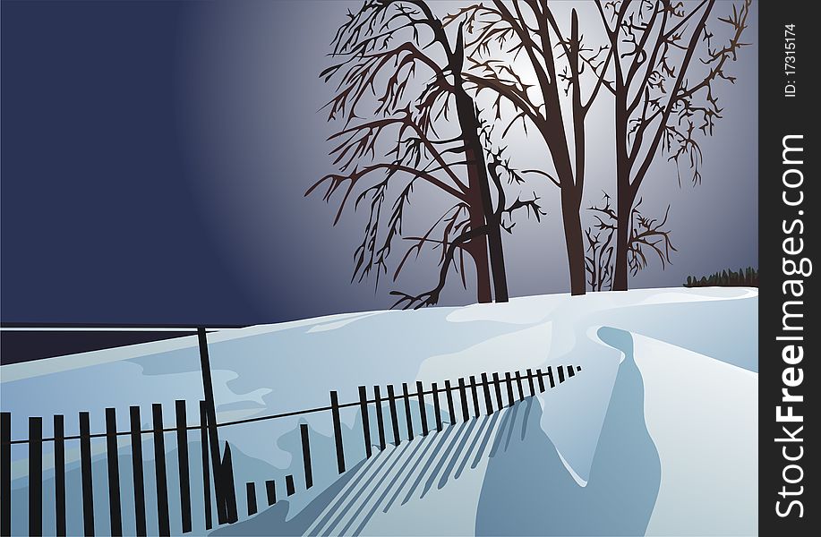 An illustration of a snowy landscape. An illustration of a snowy landscape