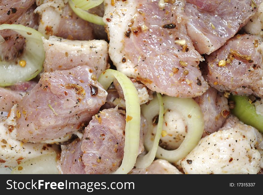 Raw meat marinated with onion and spices. Raw meat marinated with onion and spices