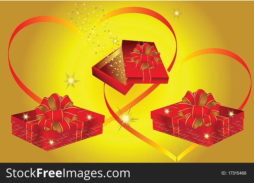 Festive box with a yellow background. Valentine's Day!