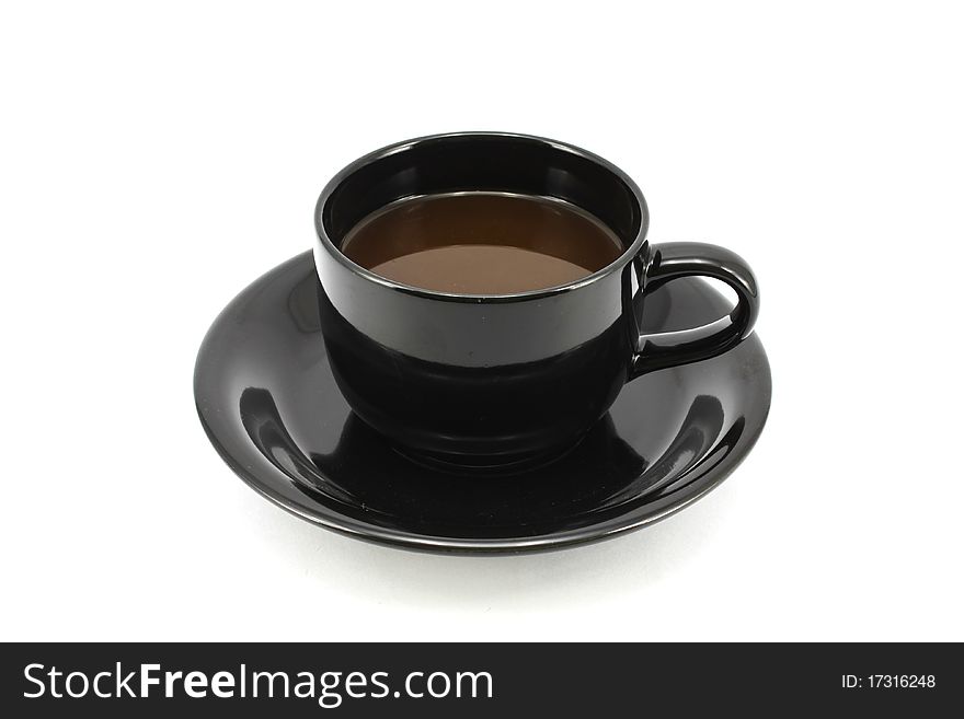 Black cup of coffee isolated on white background