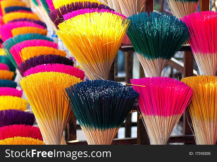 Beautiful colored joss sticks in Vietnam. Beautiful colored joss sticks in Vietnam