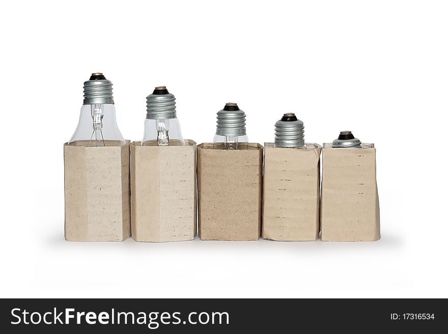 Few light bulbs in cardboard package isolated on white background with clipping path