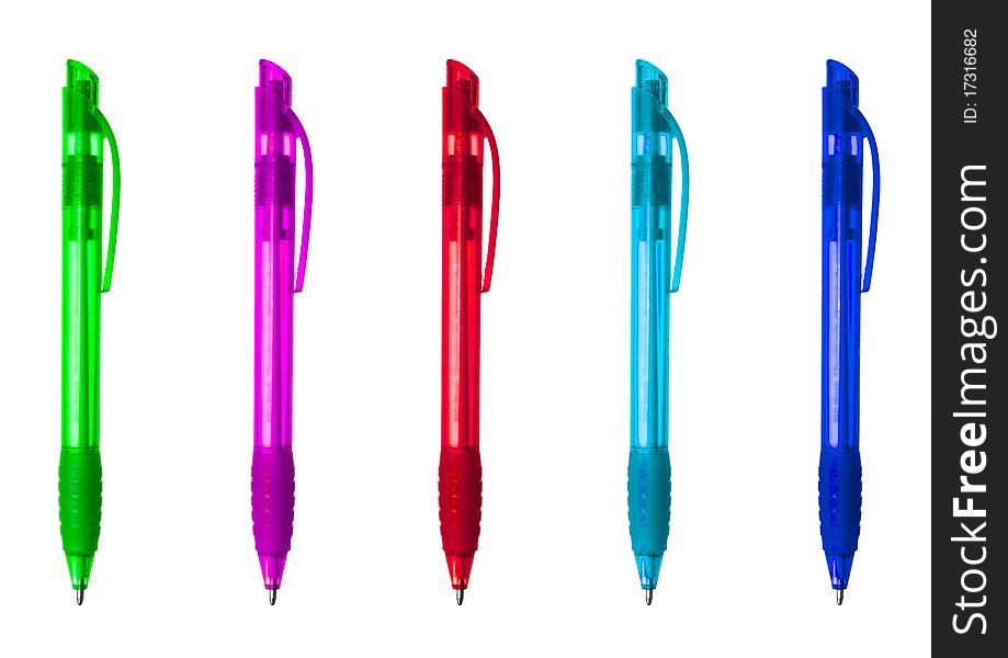 Different colors pens isolated on the white