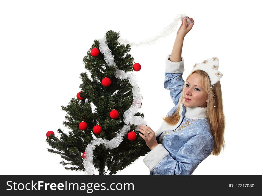 A young woman in costume of Snow Maiden