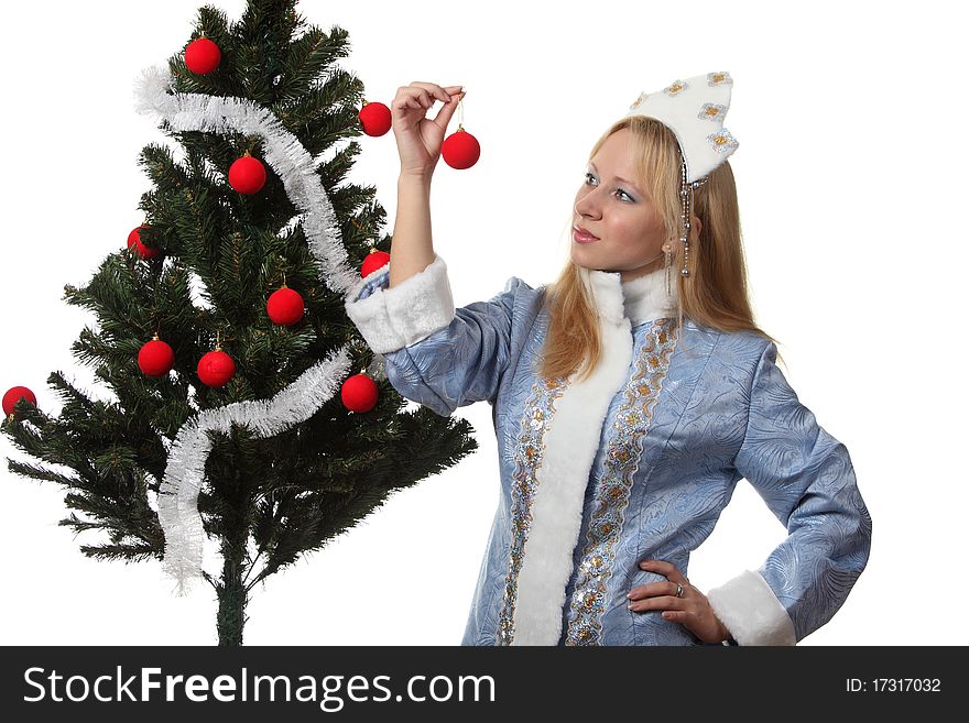 A young woman in costume of Snow Maiden