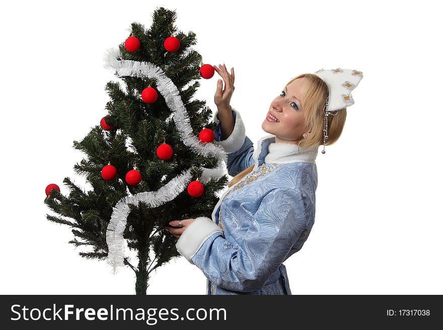 A young woman in costume of Snow Maiden