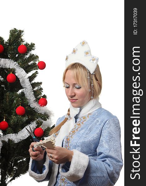 A young woman in costume of Snow Maiden