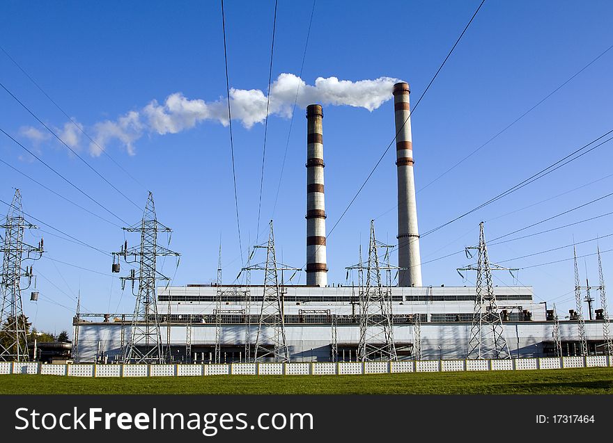 The power - factory on which is made electric energy (from pipes there is a smoke, day). The power - factory on which is made electric energy (from pipes there is a smoke, day)