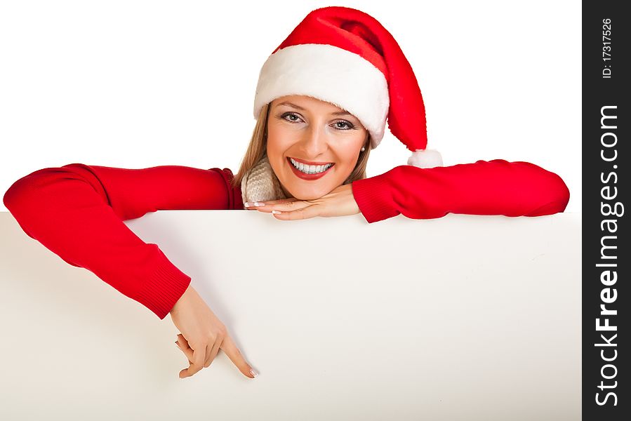 Woman in santa hat with presents