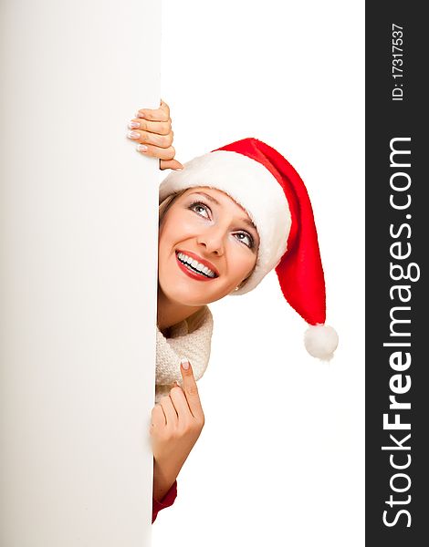 Woman in santa hat with presents