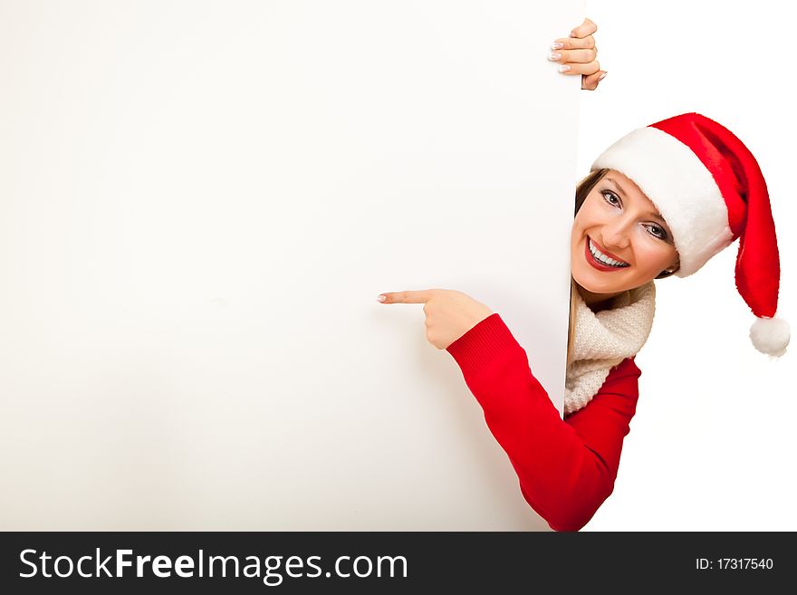 Woman In Santa Hat With Presents