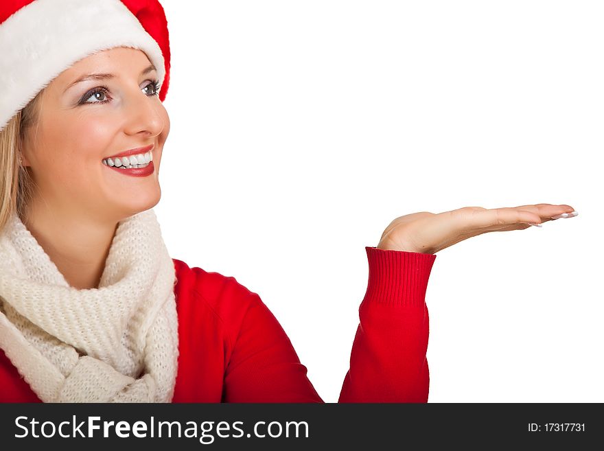 Woman in santa hat with presents