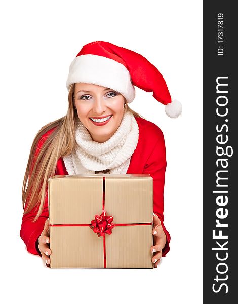 Woman In Santa Hat With Presents